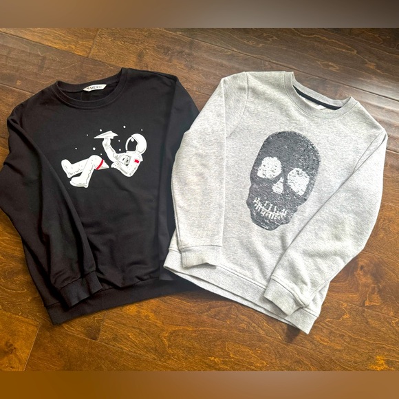 2 boys sweatshirts- Gray H&M sequin skull 8-10Y, Black SHEIN graphic size 10Y - Picture 1 of 8